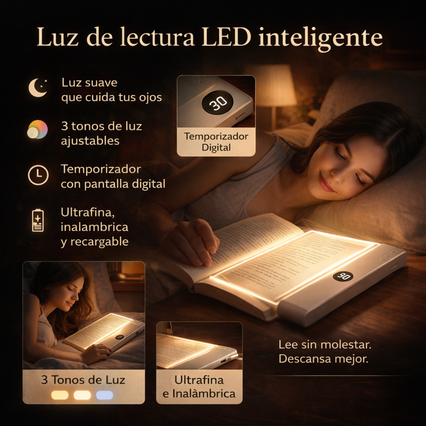 Luz LED inteligente para libros de lectura